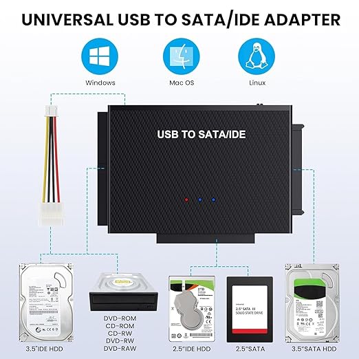 USB C to IDE SATA Hard Drive Reader, Upgraded Reader Ultra Recovery Converter Universal Hard Drive Adapter Kit for 2.5/3.5 HDD/SSD Hard Drive Disk, Include 12V/2A Power Adapter