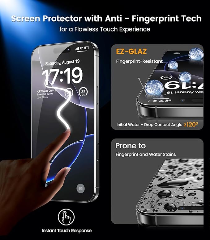 EZ-GLAZ- 4 Pack for iPhone 16 Pro Privacy Screen Protector [6.3"] With 2 Pack Camera Lens Protector, 9H+ Hardness 12FT Military Grade Shatterproof Scratch Resistant Durable Tempered Glass Film with Flawless Fit Kit