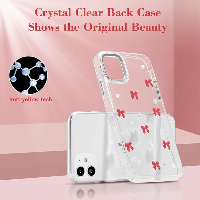 EYZUTAK Case for iPhone 11, Bling Glitter 3D Bowknot Phone Case Cute Sparkly Crystal Clear Bow Aesthetic Design Case Slim Soft Durable TPU Transparent Protective Cover for Women Girl - Red Bow