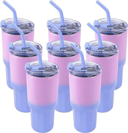 VEGOND 30 oz Insulated Stainless Steel Tumblers with lid and straw Bulk Pack Coffee Mug with Non-Slip Silicone Base, Sweat Proof Powder Coated Cup for Hot Cold Drinks, Blue and Purple 8Pack