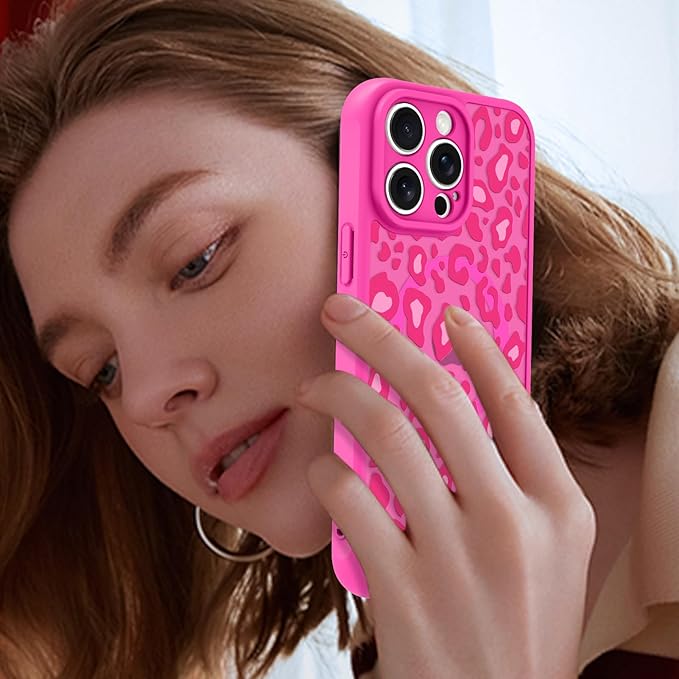 KANGHAR Case for iPhone 12 Pro Hot Pink Leopard Printed Pattern Cute Cheetah [Compatible with Magsafe] Protective Magnetic Case for Girls Women 6.1"
