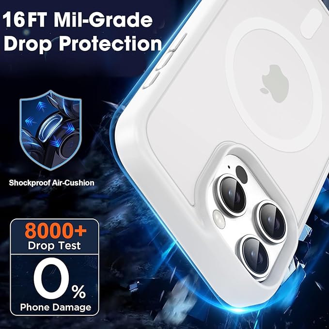 MOCCA Strong Magnetic for iPhone 16 Pro Max Phone Case, [Compatible with Magsafe][16FT Mil-Grade Drop Protection] Slim Translucent Matte Protective Cover Case for iPhone 16 Pro Max Case, Frosted White