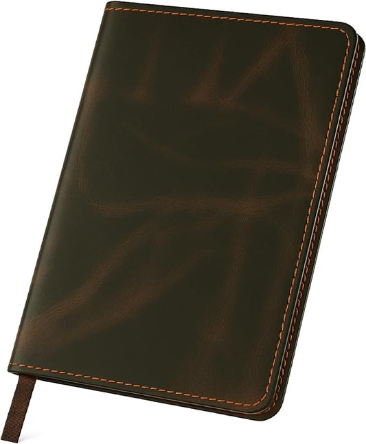 A5 Leather Journal Cover, Refillable Journal Cover for Large Moleskine, Leather Handmade Notebook Cover, A5 Diary Cover, Refill Size 5.75x8.25 inches, Large Leather Journal Cover (Brown)