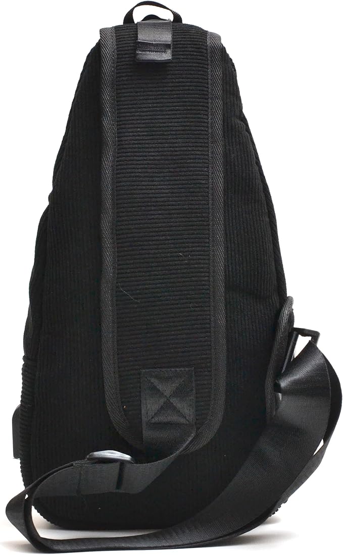 Anti-Theft Daypack Crossbody Sling Backpack, USB Charging, Lightweight Day Pack for Travel, Hiking, Everyday, Large, Black Corduroy