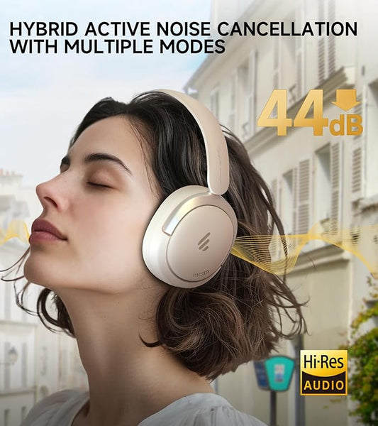 Atom Max - Hybrid Active Noise Cancelling Headphones, Hi-Res Audio, Wireless Over-Ear, Foldable, 45H Playtime, Fast Charging, Customize via an App, Bluetooth v5.4, ANC Headphones, White