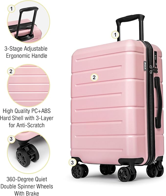 KYME 26 Inch Luggage TSA Approved Hard Shell Suitcases with Spinner Wheels Durable Medium Travel Checked Luggage with Cup Holder for Women Men Pink