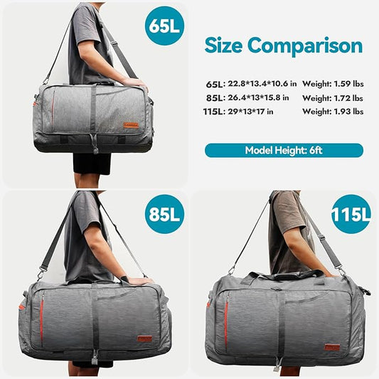 Canway 85L Travel Duffel Bag, Foldable Weekender Bag with Shoes Compartment for Men Women Water-proof & Tear Resistant