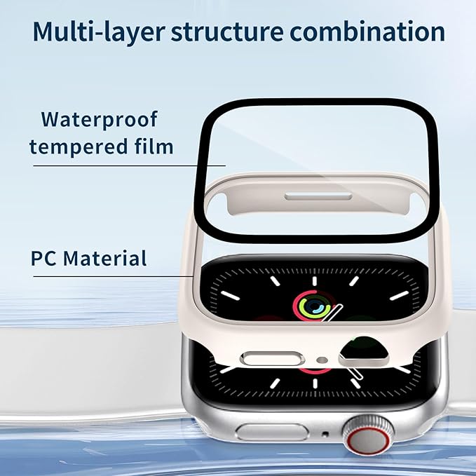 Waterproof Case for Apple Watch Series 9 Series 7 8 41mm, Built-in Screen Protector with Tempered Glass [Touch Sensitive] Cover for iWatch S9/S8/S7 Accessories 41mm, Starlight