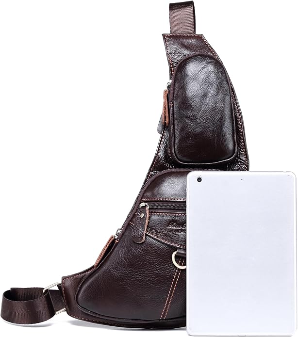 KPYWZER Vintage Leather Sling Bag Backpack for Men Crossbody Shoulder Chest DayPack Backpacks