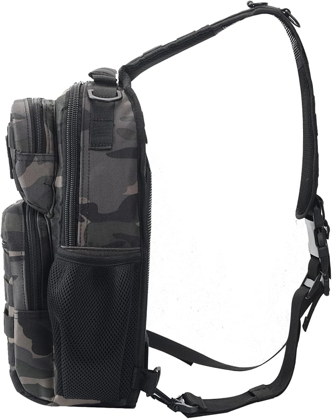 Tactical Shoulder Sling Bag, Small Chest Pack, 13L Backpack for Men Outdoor Sports, Black Camo