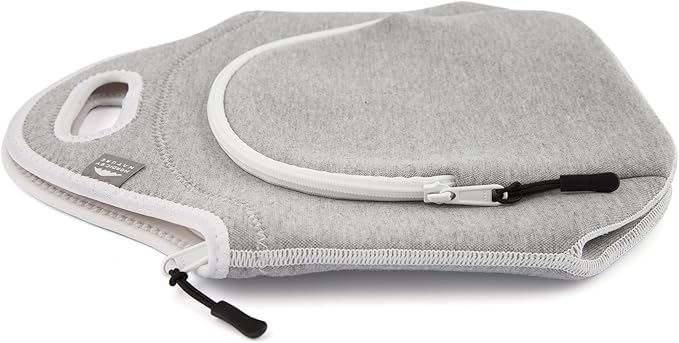 Insulated Large Neoprene Lunch Bag For Women, Men & Kids | Extra Pocket | 5 mm Insulation | 13.5” Big | Washable | Soft Designer Cotton | Best YKK Zipper In The World | LightGrey Lunch Box