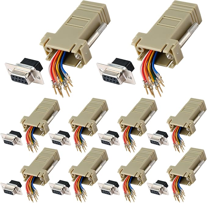 10PCS DB9 Female Ethernet Adapter, 9 Pin Serial Port Female to RJ45 Ethernet LAN Extend Modular Converter, F/F