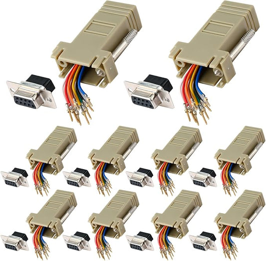 10PCS DB9 Female Ethernet Adapter, 9 Pin Serial Port Female to RJ45 Ethernet LAN Extend Modular Converter, F/F