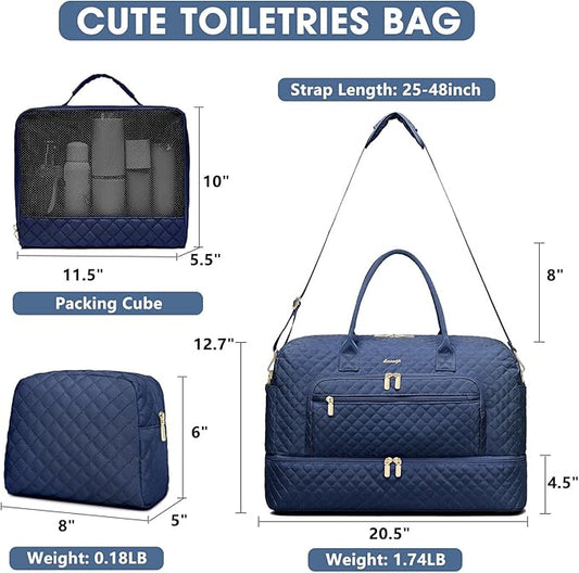 Large Women's Travel Duffel, Weekender with Shoe Compartment, Carry On Overnight Bag, Gym Duffel with Wet Pocket, Hospital Bags for Labor and Delivery - 3 PCS Set