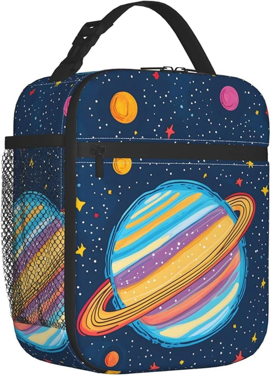 Colorful Planet Lunch Box for Kids,Women,Men,Galaxy Space Design Insulated Lunchbox,Leakproof Tote Bag,Reusable Cooler Bags for Work,Picnic,Office,Travel,Cartoon Style Lunchbag Gifts