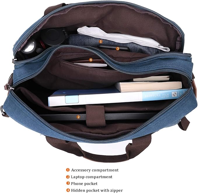 3 in 1 Convertible Laptop Backpack, 17.3 inch Messenger Bag for Men, Multi-Functional Travel Laptop Bag for College Men Women (17.3 Inch, Blue)