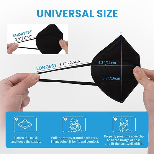 akgk KN95 Face Mask 50 PCS, Breathable Protection Masks, Individually Wrapped, 5-Ply KN95 Black Masks, Cup Dust Safety Masks