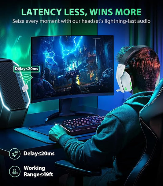 HW11 Wireless Gaming Headset for PS5,PS4,PS4 Pro, Switch,Mac,Bluetooth 5.3 Gaming Headphones with Noise Canceling Mic,Gamer Headphones for PC,50Hr Battery (White)