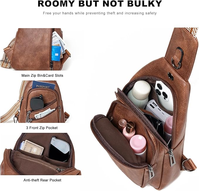 Sling Bag for Women Crossbody Purse Leather Crossbody Bag Fanny Pack Chest Pack for Travel Everyday Vacation