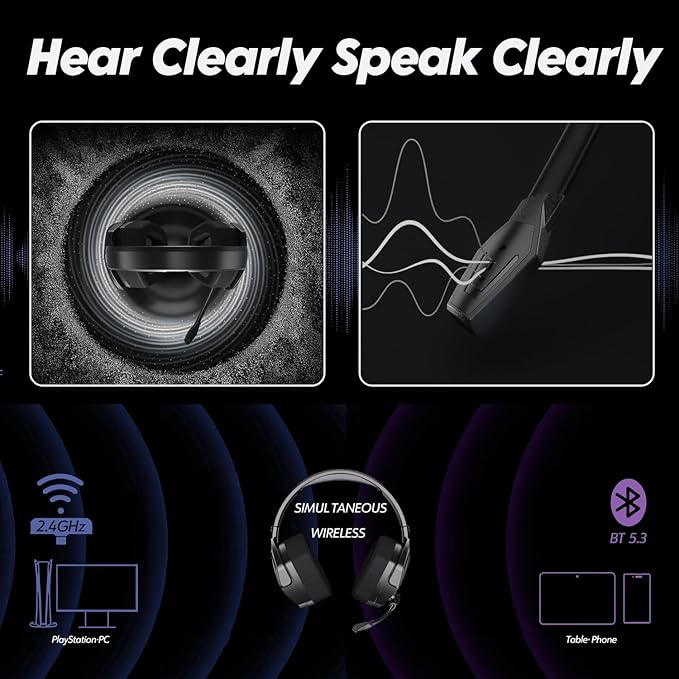 NUBWO G06 Dual Wireless Gaming Headset with Microphone for Ps5, Ps4, PC - 23ms Low Latency Audio - 100-Hour of Playtime - 50mm Drivers (Black-Grey)