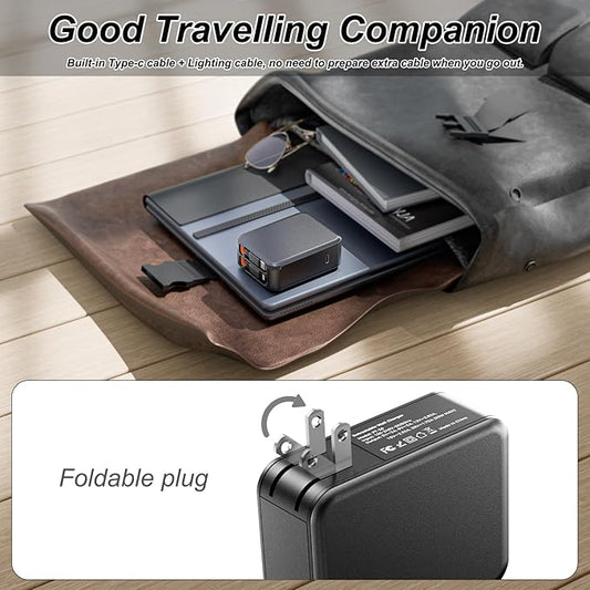 3 in 1 Retractable Wall Charge with Dual Cables, 35W USB C Charger Block with Foldable Plug, 62W Power Adapter Fast Charging for iPhone 16/15/14/13/12/11 Series, Pad, LG, Samsung and More