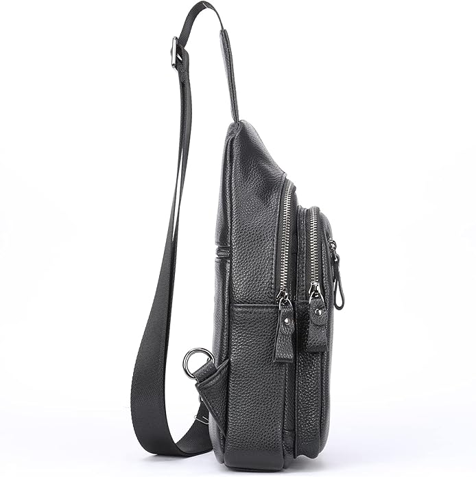 LUKZIJAES Genuine Leather Sling Bag for Men