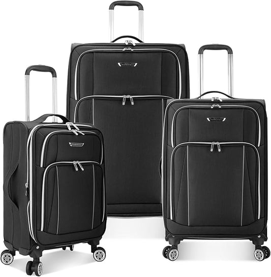 Traveler's Choice Lares Softside Expandable Luggage with Spinner Wheels, Black, 3 Piece Luggage Set