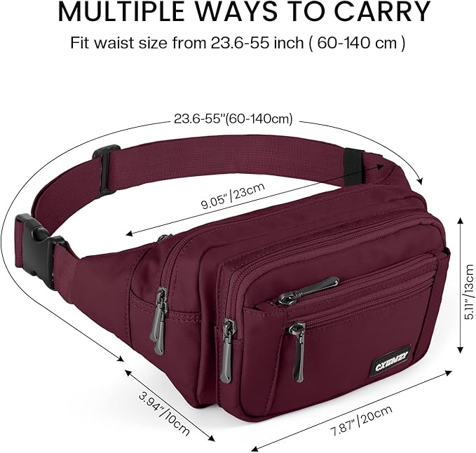 CXWMZY Fanny Packs For Women & Men Waist Pack Hip Bum Bag with Multi-Pockets Large Capacity Waterproof Casual Bum Bag for Disney Traveling Casual Cycling Running Hiking (Wine Red)
