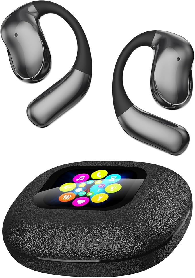 VANIR Wireless Earbuds, Open Ear Design BT 5.4 Earphones, Portable Earpiece, Support 144 Languages Real Time Translation Headphones, Full Color Display Touch Screen Gaming Headsets