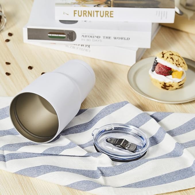 COMOOO 30oz White Tumbler Stainless Steel Insulated Tumbler with Lid Double Wall Vacuum Coffee Cup Large Travel Mug for Hot and Cold Drinks, Home, Office, School,Party (White, 1 Pack)