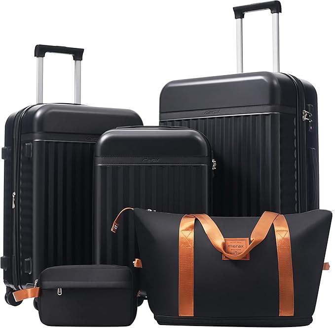 Merax Luggage Sets 3 Piece, Durable Hardshell Suitcase with Double Spinner Wheels and Handle Bags,Lightweight Carry on Luggage with TSA Lock,20+24+28,Black