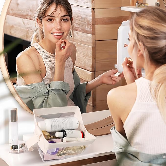 RAWILL 2PC Clear Toiletry Bag with Magnetic Closure, Toiletry Bags for Traveling Women,Small Makeup Pouch for Airplane, Vacation, Camping