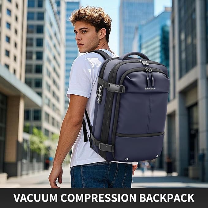 Travel Backpack with Vacuum System,60L Expandable Vacuum Backpack Travel with TSA Lock,17.3 inch Laptop Backpacks Vacpack Backpacks with Vacuum(Blue,External Air Pump)