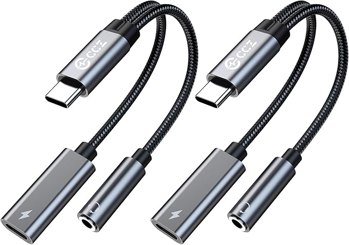 USB Type C to 3.5mm Headphone and Charger Adapter,2 in 1 USB C to Aux Audio Jack Hi-Res DAC with Charging for Earphones,Compatible with Samsung Galaxy S25/S24/S23/S22+ (USB-3.5MM, 2Pack)
