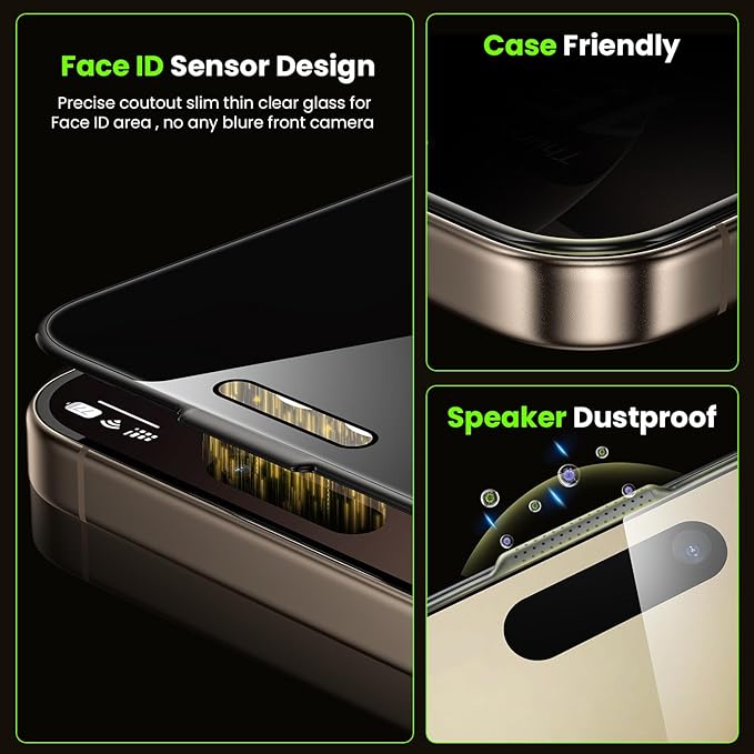 WSKEN for iPhone 16 Pro Privacy Screen Protector - [4 Way 360 Anti-Spy] [Auto Dust-Remove & Zero Bubble] 4 Directions Anti Peep Shatterproof Tempered Glass for 16 Pro 6.3 Inch, 2 Pack