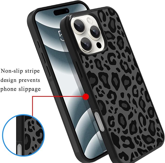 KANGHAR Case Compatible with iPhone 16 Pro Max,Black Leopard Design,Tire Texture Non-Slip +Shockproof Rugged TPU Protective Case for iPhone 16 Pro Max 6.9 Inch