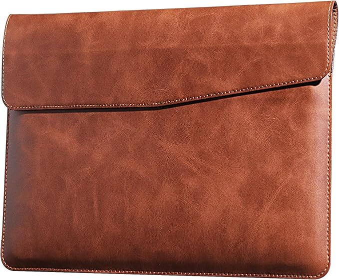 Leather Laptop Sleeve Compatible with MacBook Pro 16 Inch M4 M3 M2 M1 Pro/Max＆MacBook Air 15 Inch M4 M3 M2, Genuine Leather Protective Case Cover,Brown