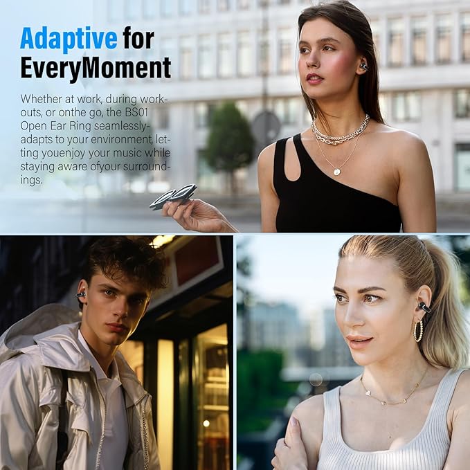 Wireless Earbuds, Clip On Ear Headphones, Bluetooth 5.4 HiFi Stereo Earbuds, 42H, LED Display Ear Buds, Comfortable Lightweight, IP7 Waterproof Open Ear Earphones, Earbud for Workouts Running, Black