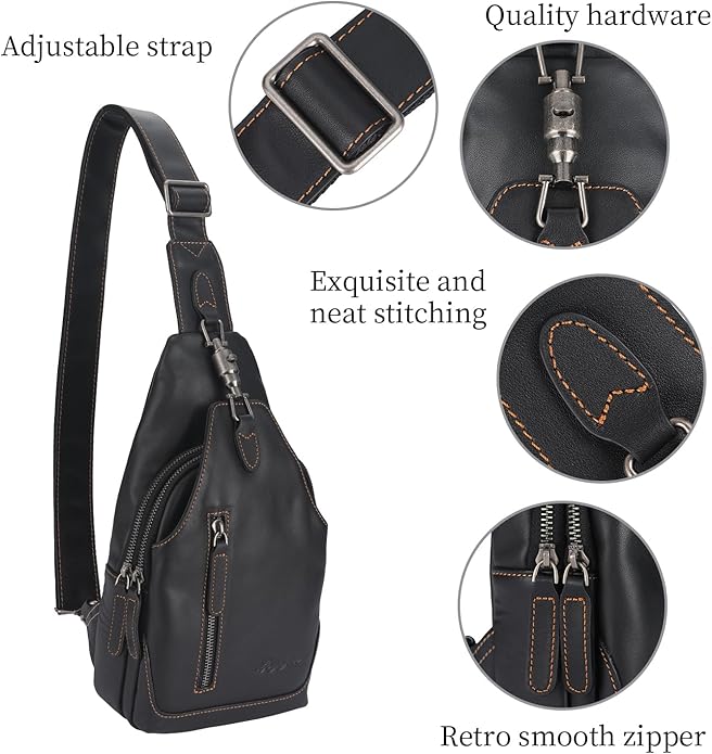Genuine Leather Sling Bag for Men and Women Chest Pack Purse Crossbody Shoulder Bag Sling Backpack