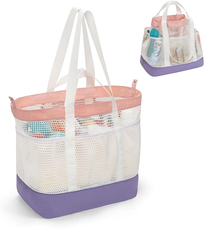 Mesh Beach Bag, Extra Large Beach Bags for Women, Lightweight Foldable Sandproof Tote Bag for Family & Vacation