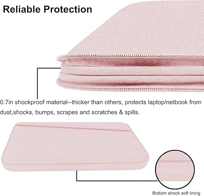 Laptop Sleeve, 15.6 inch Laptop Case, Durable Computer Carrying Bag Protective Case Briefcase Handbag with Front Pocket, Slim Laptop Case Cover for 15.6 Inch HP, Dell, Lenovo, Asus, Notebook, Pink