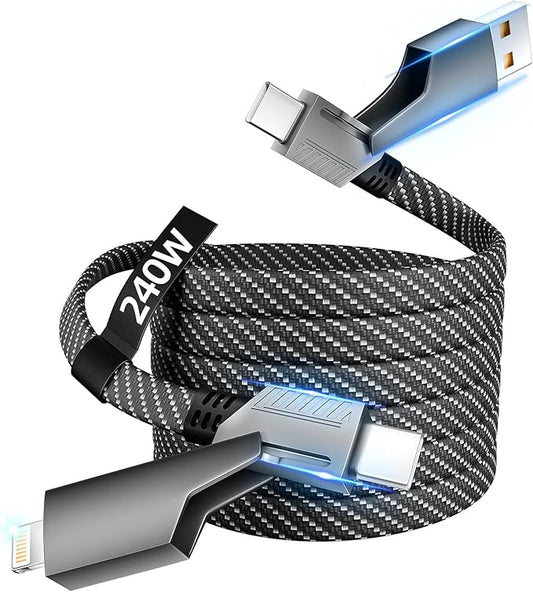 USB C Cable, 240W MAX 4 in 1 Charging Cord 5FT with E-Mark Chip, Fast Charging USB A/C to C/Lightning Cable for iPhone 17/16/15/14/13 Series, MacBook/Pad/Android/Tablets and More, iPhone Charger Cord