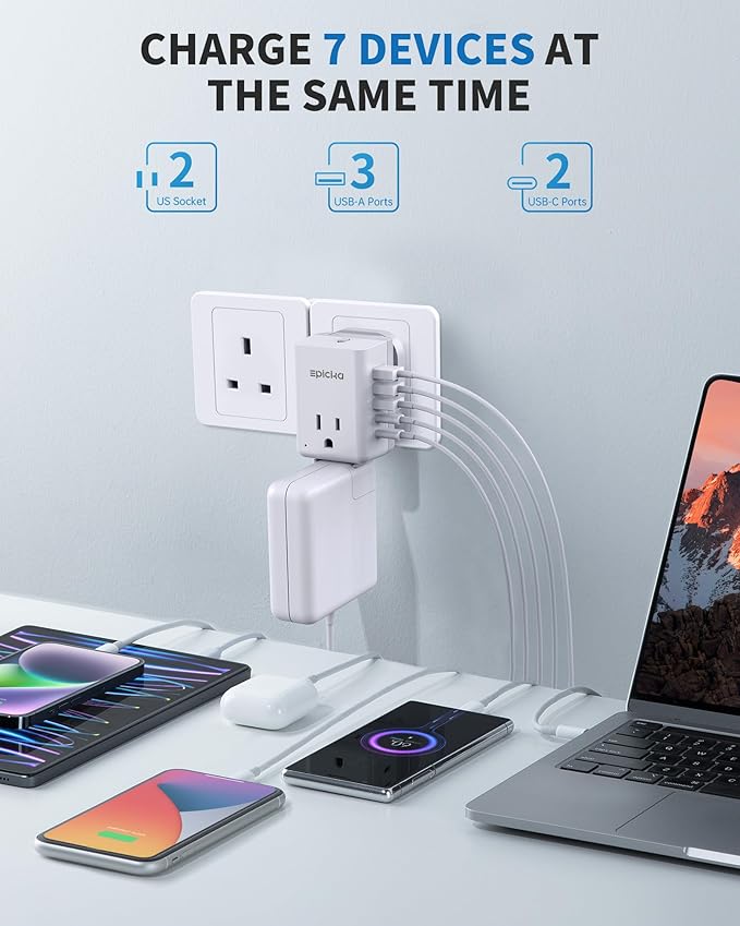 US to UK Plug Adapter, Type G Travel Adapter with 2 US Outlets, 3 USB-A & 2 USB-C Ports, Swappable International Power Adapter for Ireland England Singapore Hong Kong Scotland Dubai Qatar (X232G)