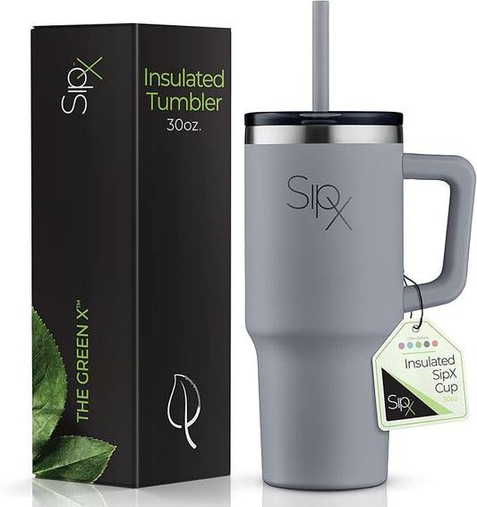 SIPX™ Insulated Tumbler With Lid And Straw, 30oz. Tumbler With Handle Keeps Cold 12 Hours, Water Bottle Thermos With Lid, BPA-Free Reusable Insulated Coffee Tumblers, Travel Mug Great For Beach Party