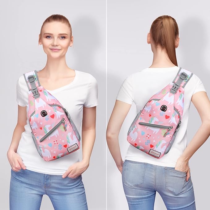 ZOMAKE Sling Bag,Small Crossbody Sling Backpack,Water Resistant Shoulder Daypack for Travel,Anti Thief Chest Bag for Hiking(Unicorn Pink)