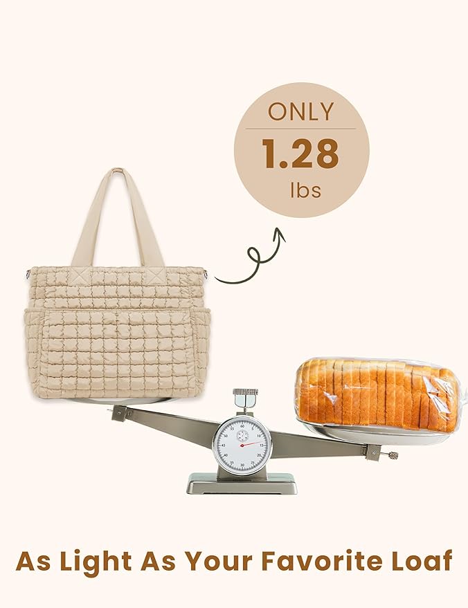 Yarnic Large Puffer Tote Bag for Women, Lightweight 21L Bag with 7 Pockets for School, Travel, Work, Gym Overnight Use