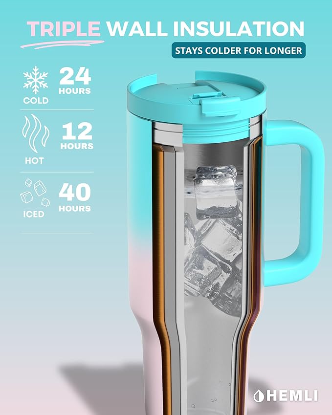 40 Oz Tumbler with Handle and Straw, Insulated Tumbler with Leakproof 2-in-1 Lid and Straw, Reusable and Portable Water and Coffee Stainless Steel Travel Mug, Vacuum Insulated