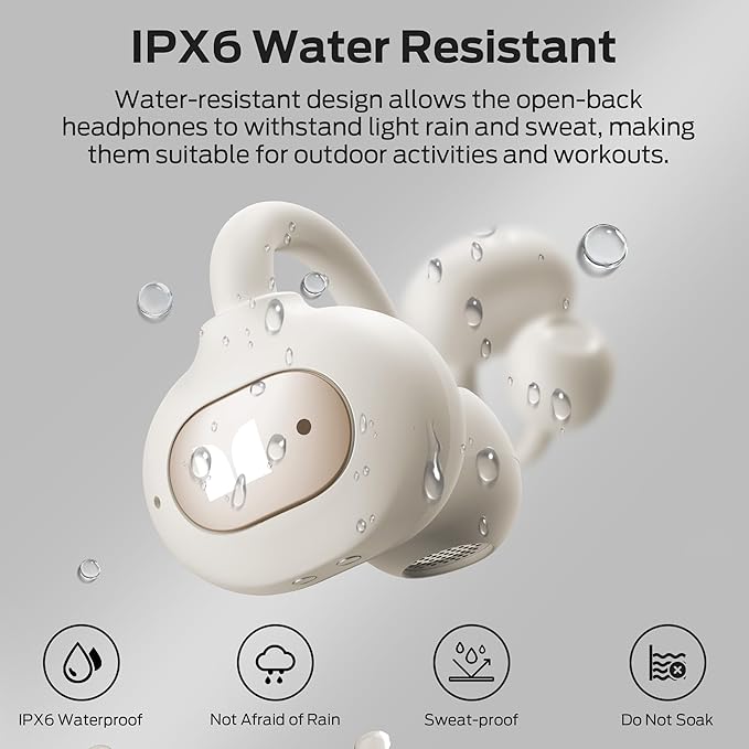 Monster Open Ear AC339 Earbuds, Bluetooth 6.0 Earphones Stereo Sound, Open Ear Clip Wireless Earbuds 40 Hours Playback, with Smart Digital Display Design, Touch Control, IPX6 Waterproof,Beige