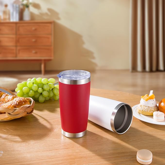 20 oz Tumblers Bulk Stainless Steel Tumbler with Lid Double Wall Vacuum Insulated Coffee Mug 20oz Powder Coated Cup for Hot and Cold Drinks, Red, 6 pack