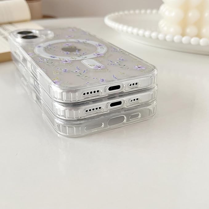 ZTOFERA for iPhone 17 Magnetic Case Compatible with Magsafe,Aesthetic Floral Pattern Design Cute for Girl Women,Anti-Drop Protective Hard Phone Cover for iPhone 17-Big White Flower